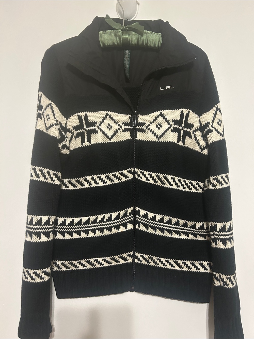 Lauren Ralph Lauren Active Black & White Zip Cardigan Sweater